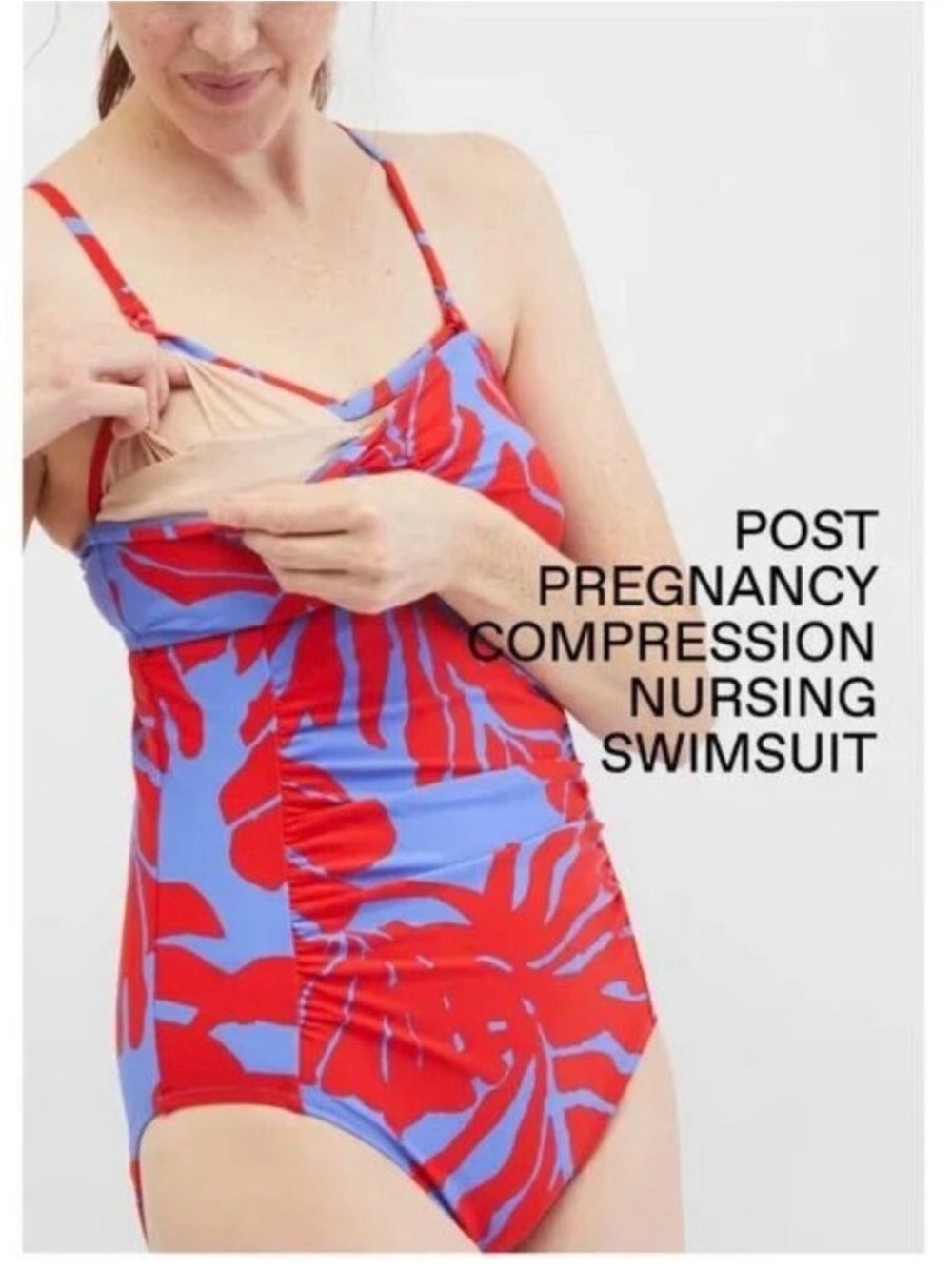Motherhood Red & Blue Nursing One-Piece Swimsuit